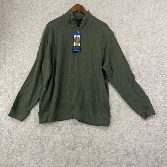 NEW Banana Republic Mens L Waffle Quarter Zip Pullover Sweater Green - Picture 2 of 7